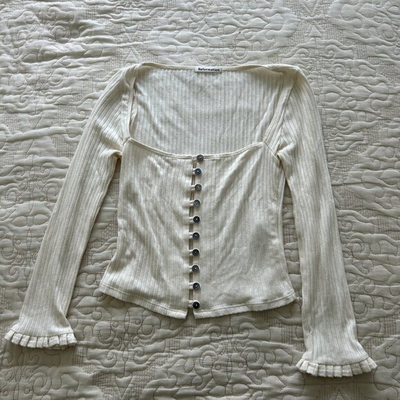 Reformation White Ribbed Button-Up Blouse - Picture 3 of 6